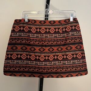 EUC Forever 21 Black and Rust Aztec Geo-Pattern Tapestry Mini Skirt Large